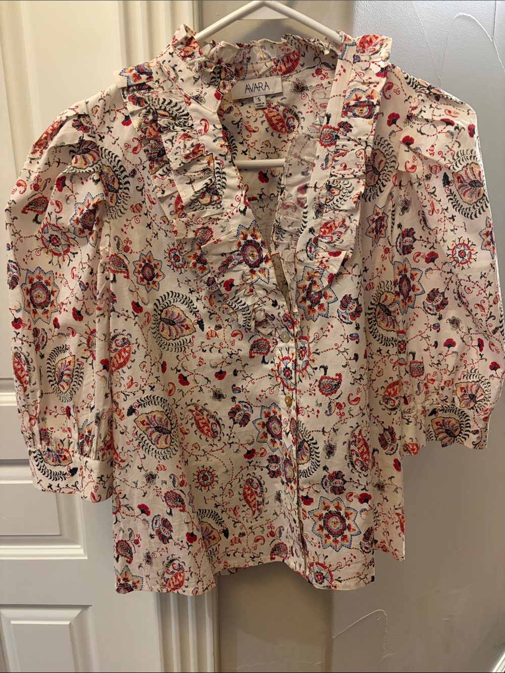 Avra Cream Floral Ruffle V-Neck Blouse